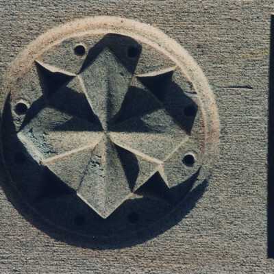 Stone detail on the end caps of the exterior side stairway.