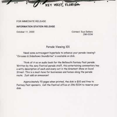 Public Service Announcement of the parade viewing.