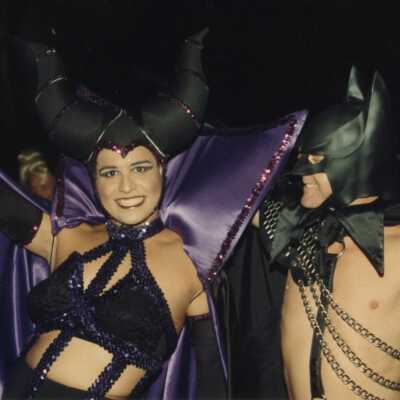 Unknown woman and man dressed up.