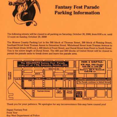 Fantasy Fest parade parking information.