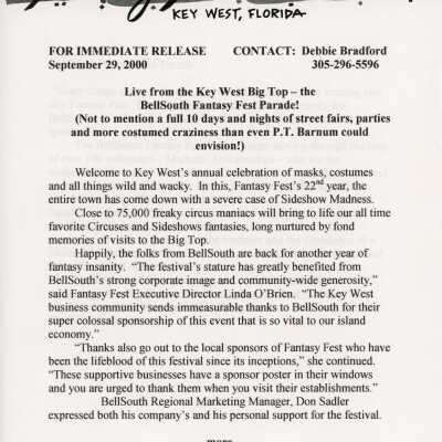 Press release about Fantasy Fest.