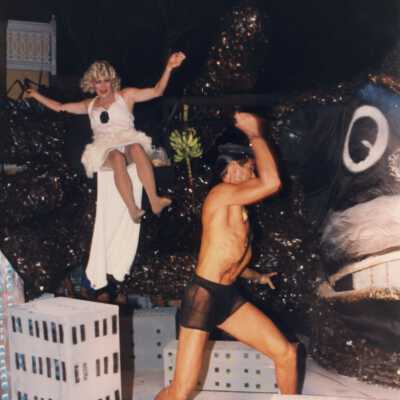 Unknown people on a float during the parade.