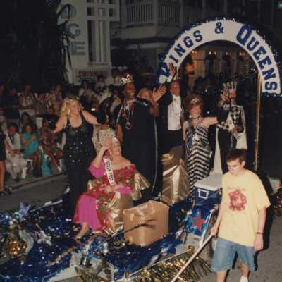 A float in the parade with Kings and Queens from previous years.