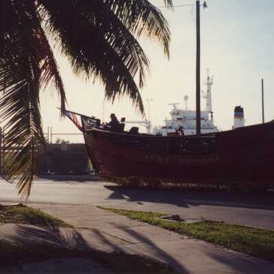 A float that is waiting for the parade to start.