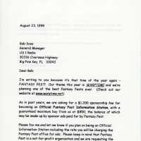          A letter to Bob Soos GM of US 1 radio from Debbie Bradford regarding sponso
   