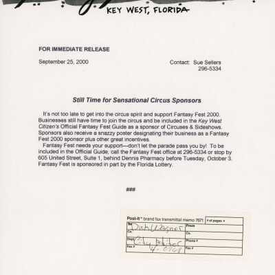 Press release about sponsors being needed.