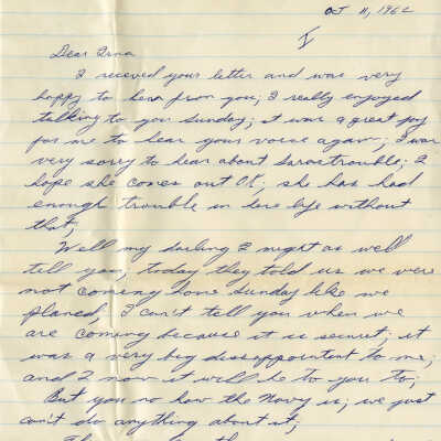Letter from Naval Air Station Key West during Cuban Missile Crisis