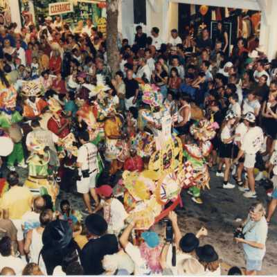 A group of people in the street during the parade.