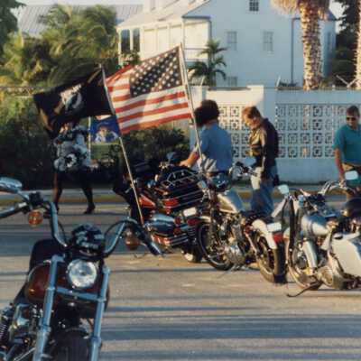 Motorcycles parked on the street.