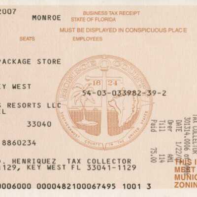 Business Tax Receipt Atlantic Shores: Copyright: @ Key West Art & Historical Society; Origformat: Print-Photographic