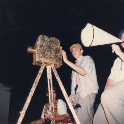 Unknown people on a float in the parade.