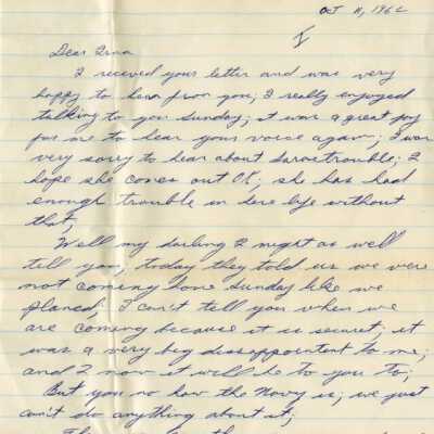 Letter from Naval Air Station Key West during Cuban Missile Crisis: Copyright: © Key West Art & Historical Society