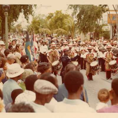 A band playing in a parade