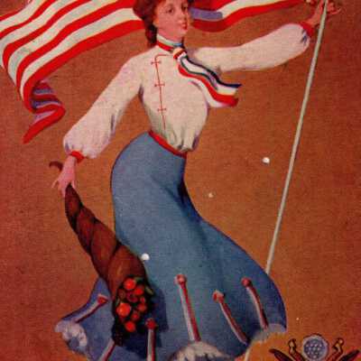 Woman with roses and an American flag