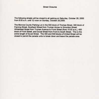 Street closures during the Fantasy Fest parade.