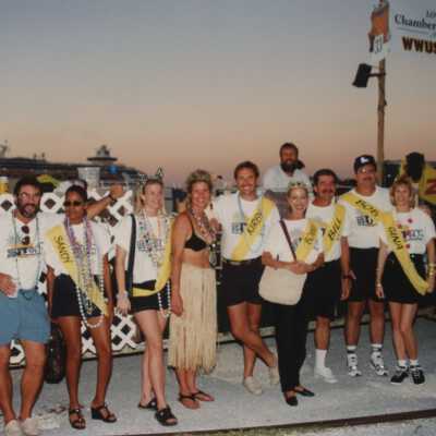 An unknown group of people standing in front of float number 33.