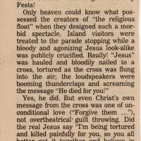 An article in the Key West Citizen about Fantasy Fest that reads Thompson: Religious float creators distort good message.