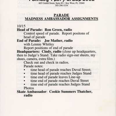 Parade madness ambassador assignments.