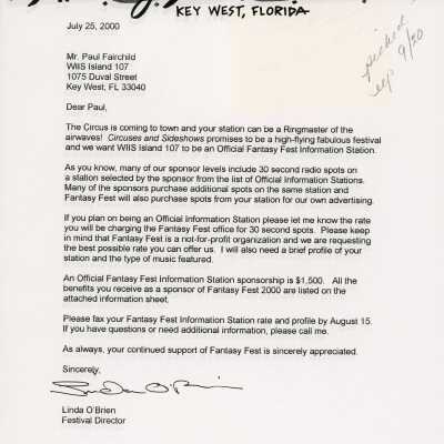 Multiple letters regarding radio time from Linda O'Brien.