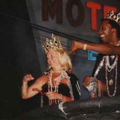 FF king Dr. Covington and the unknown queen on a float.