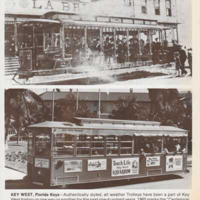 Two views of Key West trolleys - 1885 and 1985