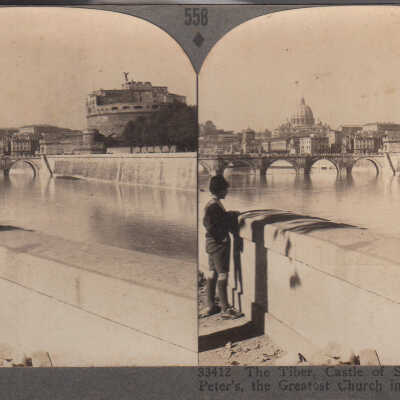 Stereoview of the Tiber, Castle of Saint Angelo, and St. Peter's, Rome