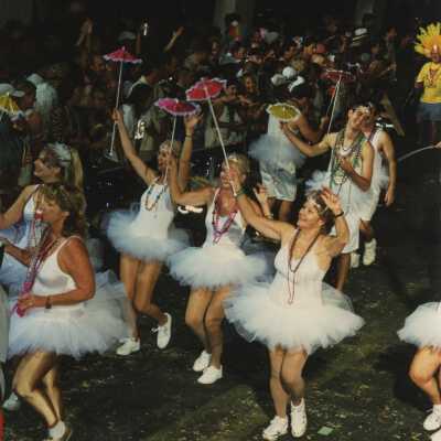Unknown people dressed up in the parade.