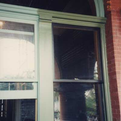 An exterior double panel window.