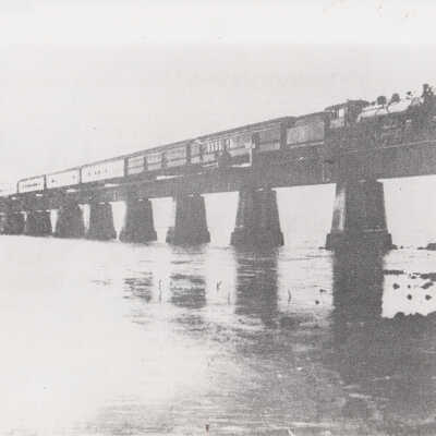 Train crossing a viaduct