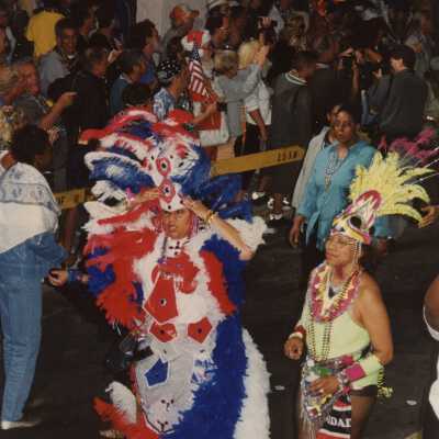 Unknown people dressed up in the parade.