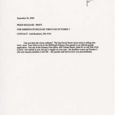 A press release print about the up coming parade.