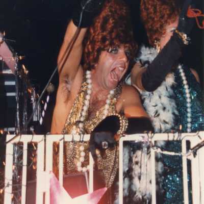 Unknown man dressed up on a float.