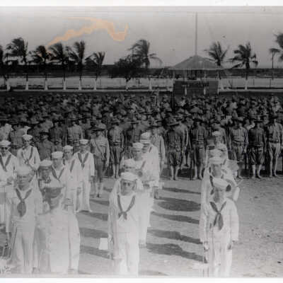 US Navy Band and Army Troops at Army Barracks