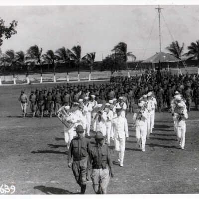 US Navy Band and Army Troops at Army Barracks