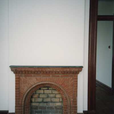 A fireplace.