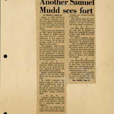 Newspaper Clipping of Dr. Mudd Family at Fort Jefferson: Copyright: @ Key West Art & Historical Society; Origformat: Artifact