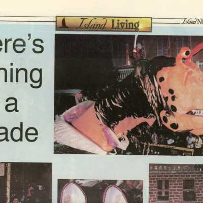 Multiple pictures with captions about Fantasy Fest in the Island Living newspaper.