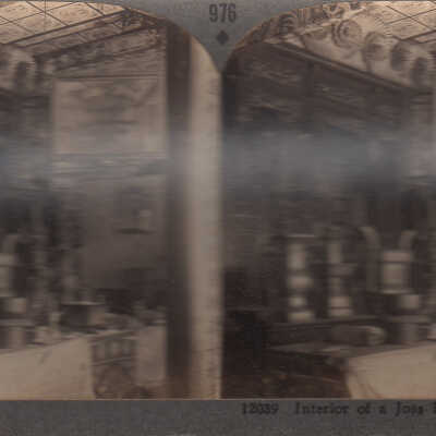 Stereoview of the interior of a native temple in China