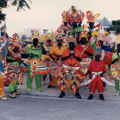 Unknown members of a band that are dressed up.