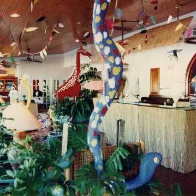 A hotel decorated for Fantasy Fest.