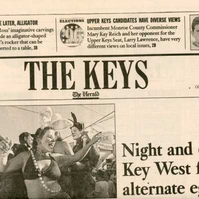 Multiple pictures and captions in the Miami Herald about Fantasy Fest.