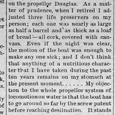cr1883081004MrsBrownLetterforKitLane1-1.jpg: As Others See Us reprinted from Cedar Rapids Iowa Gazette, written by Mrs. J.E. Brown, July 26, 1983 - traveled on propeller ship "Douglas", complaints about journey,