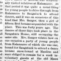          cr1895070501VisitRememberedFrom1855.jpg; Dances at Saugatuck House, Mann homestead moved from Manlius to New Richmond to serve as store.
   