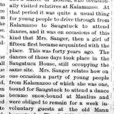 cr1895070501VisitRememberedFrom1855.jpg: Dances at Saugatuck House, Mann homestead moved from Manlius to New Richmond to serve as store.