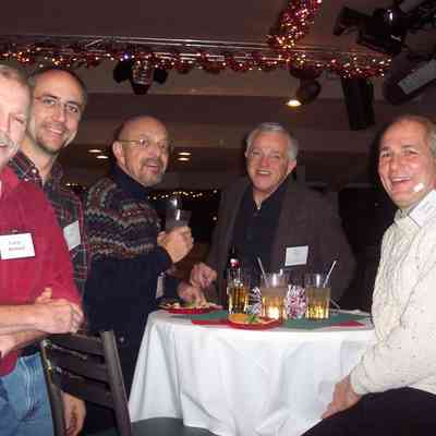 100_3876.JPG 480KB: Larry Holland, Larry Dark, Vic Bella, Ken Carls and Edwin Galka at 2004 holiday party