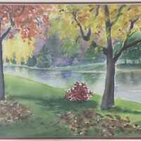          Watercolor of and autumn landscape and river
   