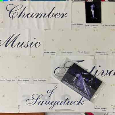 This poster had musician photo attached with putty. Most photos have fallen off and have been placed in a bag, as shown.