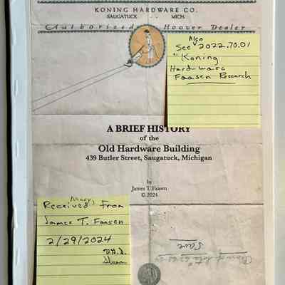 "A Brief History of the Old Hardware Building" by James T. Faasen, copyright 2024
