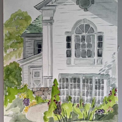 Christian Science Church watercolor by Cathie Moore