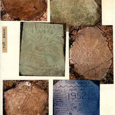 Oxbow_markers_1946-52.jpg 2.8MB: Photo of a page from a photo album of "here lies" year graves from 1946, 1947, 1948 noted as blank, 1949, 1950, 1951, and 1952